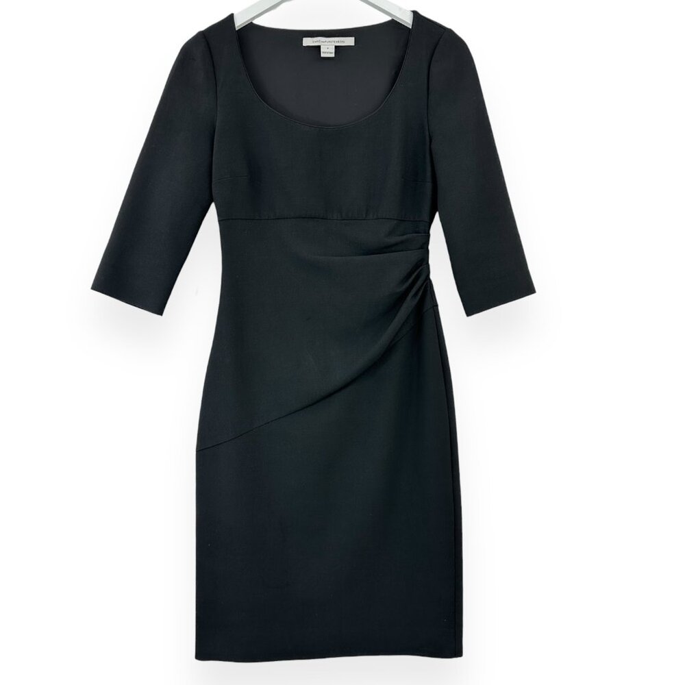 DVF Diane Von Furstenbeg Lillian Black Quarter Sleeve Minimal Sheath Mini Dress